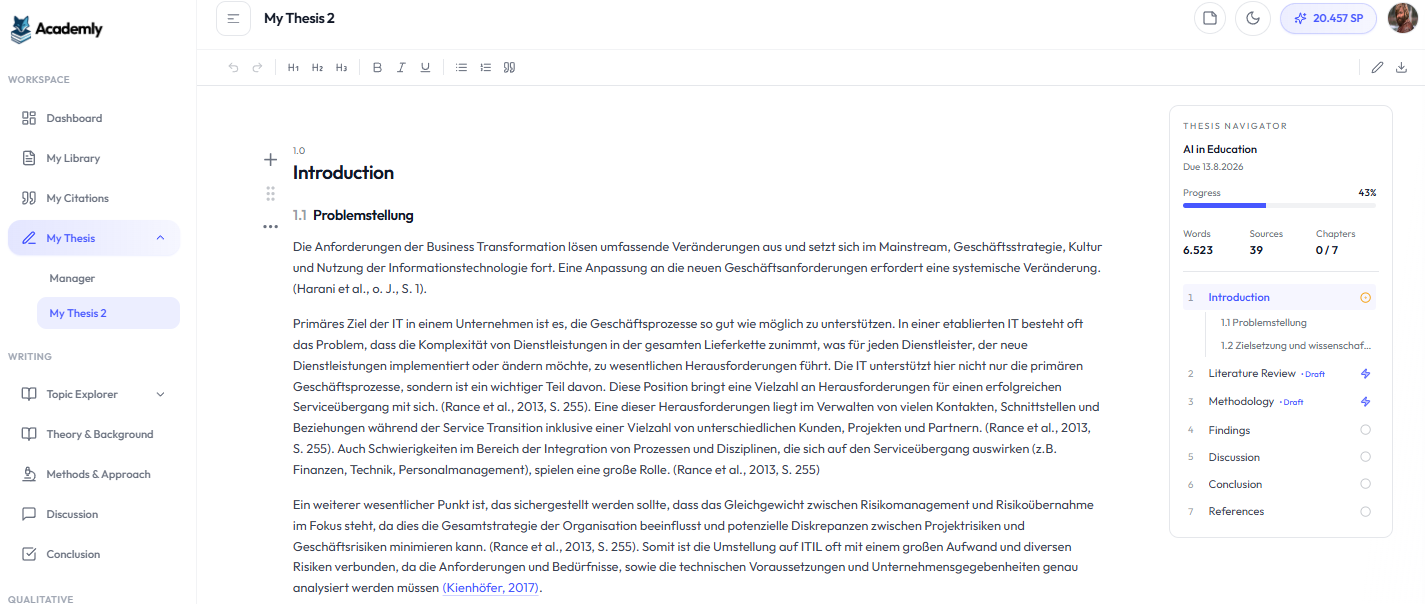 Academly Thesis Navigator – Strukturplanung der Bachelorarbeit