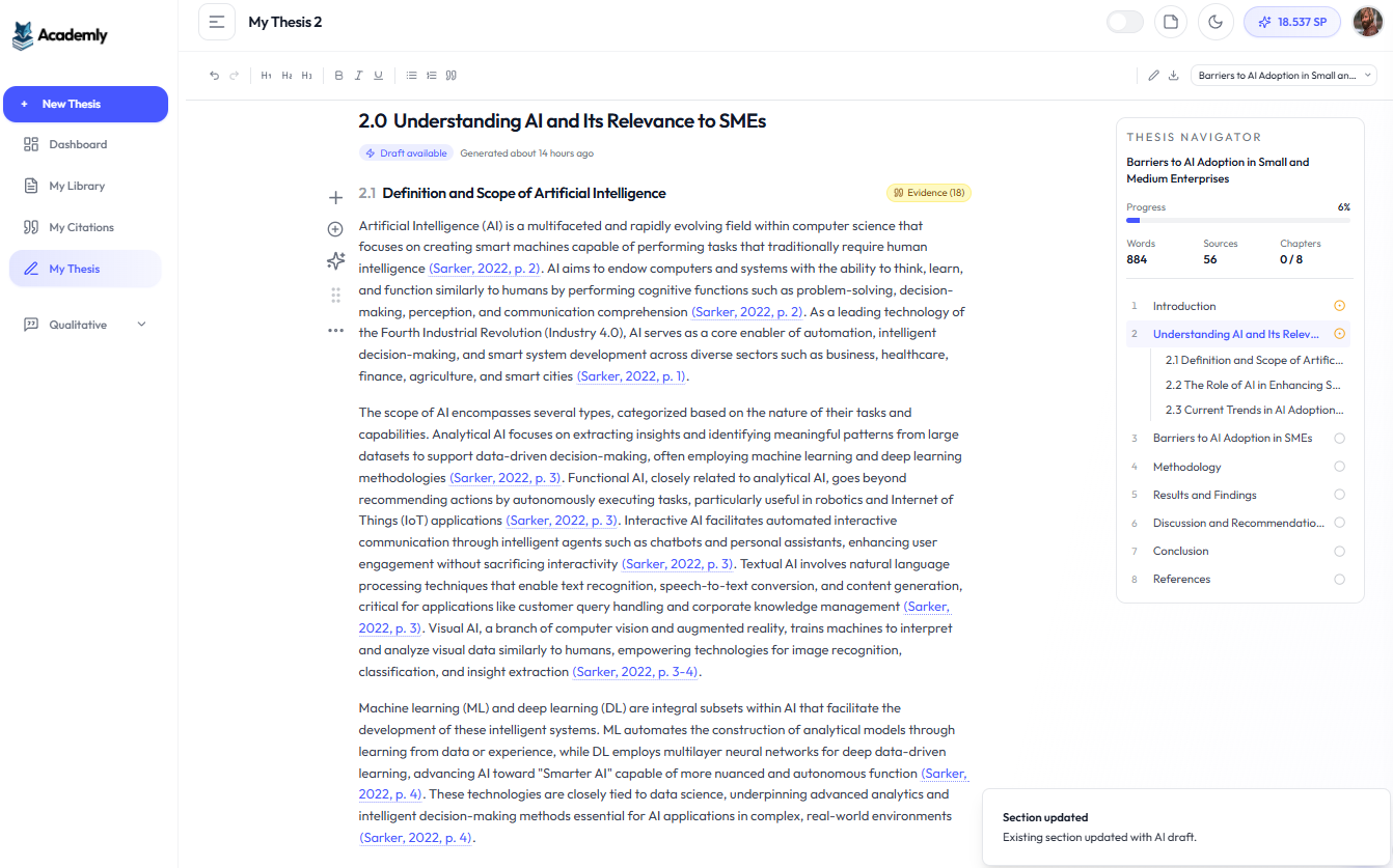 Academly Theory & Background: generated theoretical framework chapter with evidence links