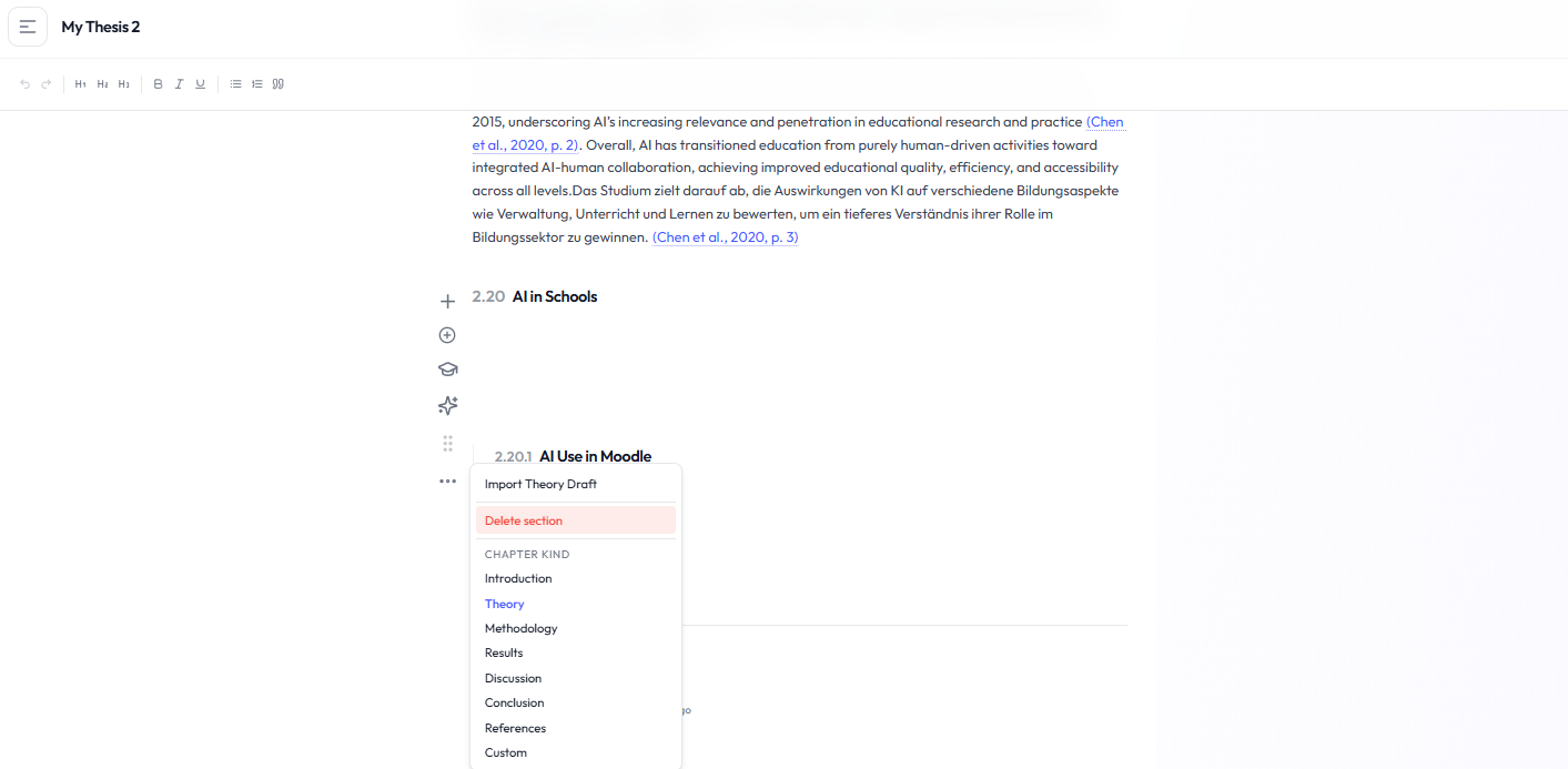 Section menu in MyThesis