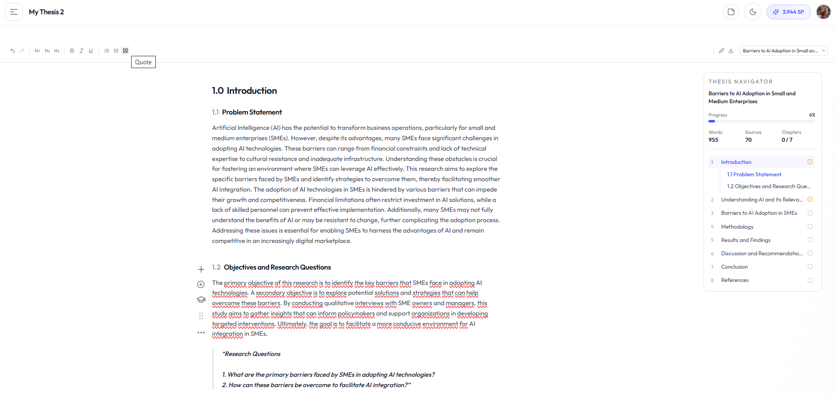 Edit Thesis settings in Academly