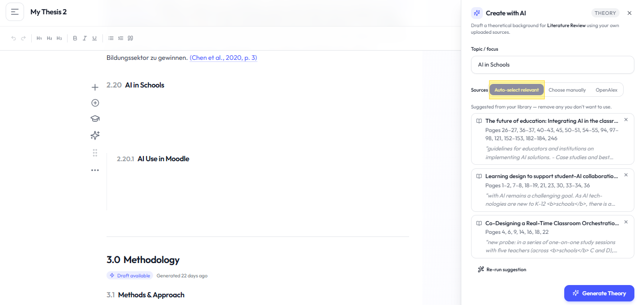 Source selection in Theory Builder